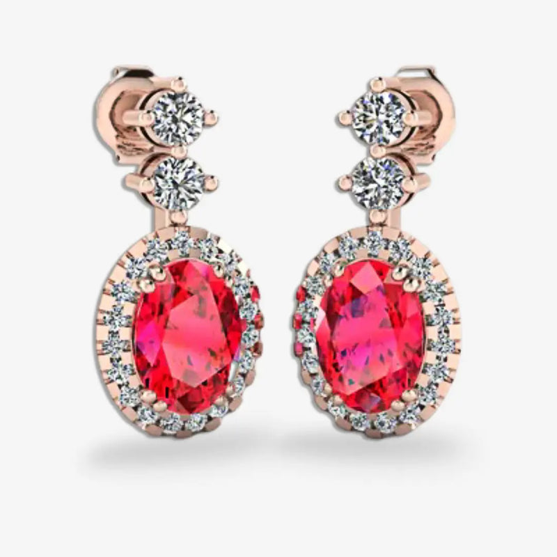Ruby 1.40 Carat Oval Shape Halo Lab Grown Diamond Drop Earrings E1OCR HEERA GOLD