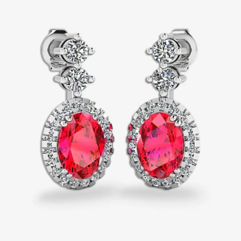 Ruby 1.40 Carat Oval Shape Halo Lab Grown Diamond Drop Earrings E1OCR HEERA GOLD