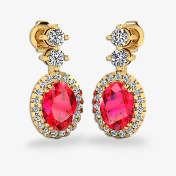 Ruby 1.40 Carat Oval Shape Halo Natural Diamond Drop Earrings E1OCR HEERA GOLD