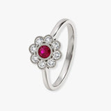 Ruby and Diamond 0.65 Carat Deco Cluster Ring