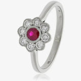 Ruby and Diamond Deco Cluster Ring HEERA DIAMONDS