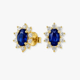 SAPPHIRE AND DIAMOND CLUSTER STUD EARRINGS