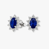 SAPPHIRE AND DIAMOND CLUSTER STUD EARRINGS