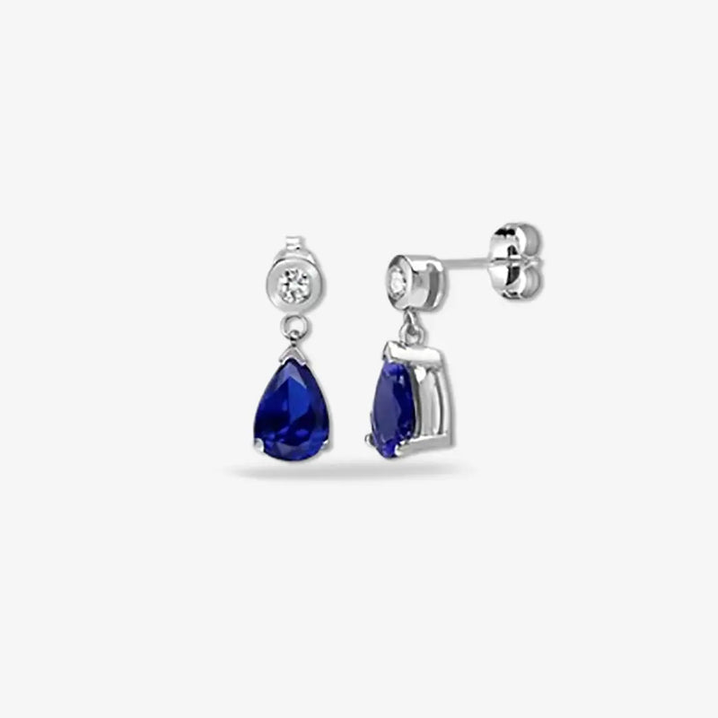 SAPPHIRE DROP EARRINGS IN 9K WHITE GOLD HEERA DIAMONDS