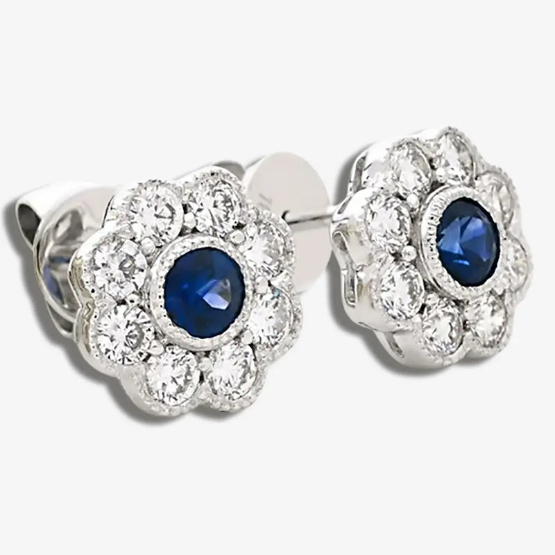 SAPPHIRE FLOWER HALO STUD EARRINGS HEERA DIAMONDS