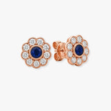 SAPPHIRE FLOWER HALO STUD EARRINGS