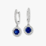 SAPPHIRE HALO HOOP DROP EARRINGS