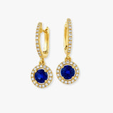 SAPPHIRE HALO HOOP DROP EARRINGS