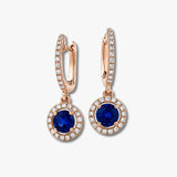 SAPPHIRE HALO HOOP DROP EARRINGS