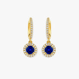 SAPPHIRE HALO HOOP DROP EARRINGS
