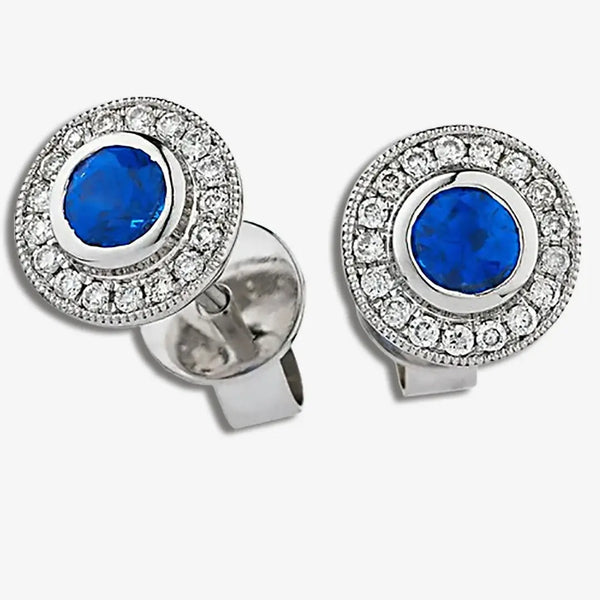 SAPPHIRE HALO RUB OVER SETTING STUD EARRINGS HEERA DIAMONDS