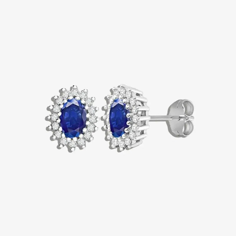 SAPPHIRE HALO STUD EARRINGS IN 9K WHITE GOLD HEERA DIAMONDS