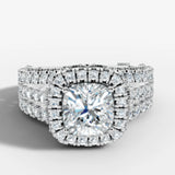 "Samara" Halo 1.25 Carat Cushion Cut Three Row Diamond Shoulder Platinum Engagement Ring HEERA DIAMONDS