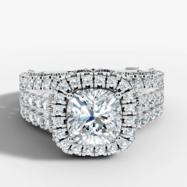 "Samara" Halo 1.25 Carat Cushion Cut Three Row Diamond Shoulder Platinum Engagement Ring HEERA DIAMONDS