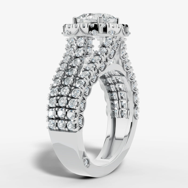 "Samara" Halo 1.25 Carat Cushion Cut Three Row Diamond Shoulder Platinum Engagement Ring HEERA DIAMONDS