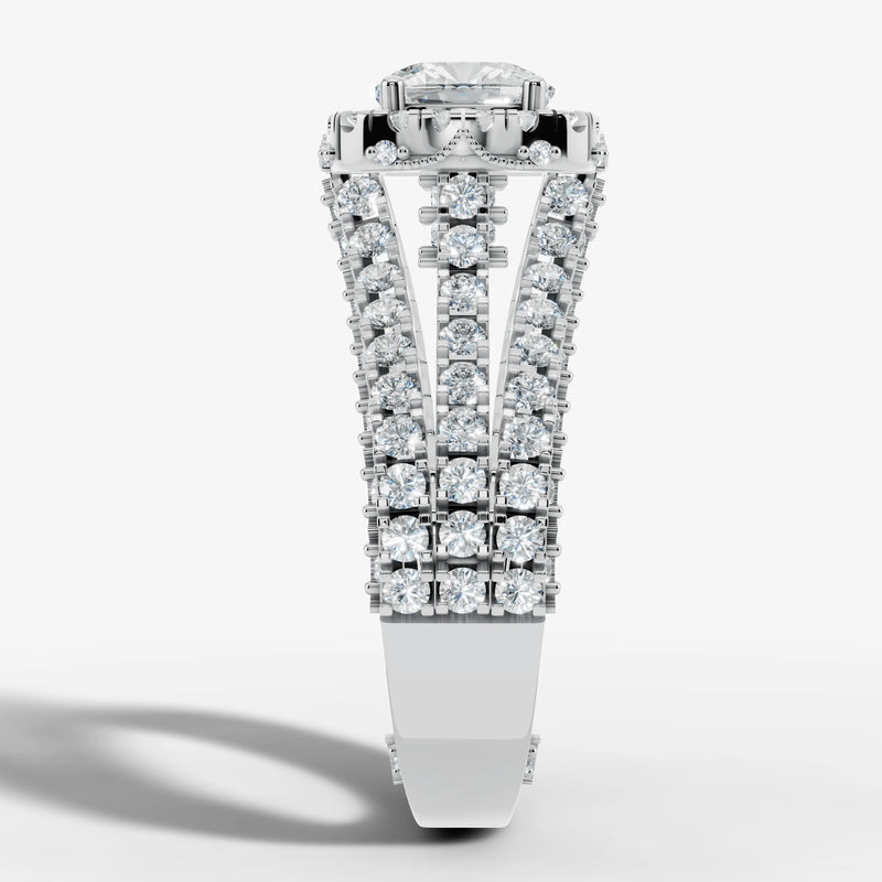 "Samara" Halo 1.25 Carat Cushion Cut Three Row Diamond Shoulder Platinum Engagement Ring HEERA DIAMONDS