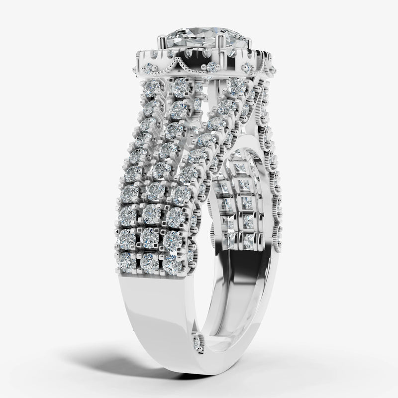 "Samara" Halo 1.25 Carat Cushion Cut Three Row Diamond Shoulder Platinum Engagement Ring HEERA DIAMONDS