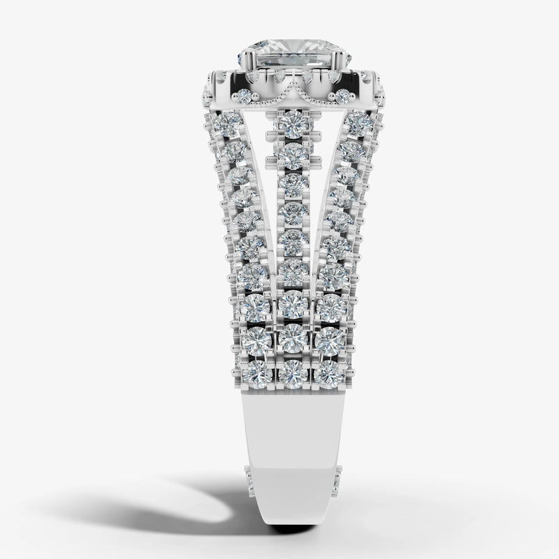 "Samara" Halo 1.25 Carat Cushion Cut Three Row Diamond Shoulder Platinum Engagement Ring HEERA DIAMONDS