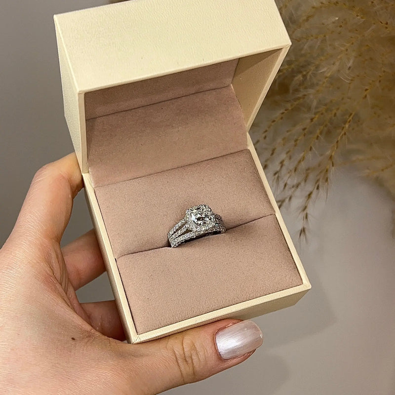 "Samara" Halo 1.25 Carat Cushion Cut Three Row Diamond Shoulder Platinum Engagement Ring - HEERA DIAMONDS