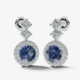 Sapphire 1.10 Carat Round Shape Halo Diamond Drop Earrings E1RBS