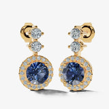 Sapphire 1.10 Carat Round Shape Halo Diamond Drop Earrings E1RBS
