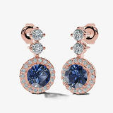 Sapphire 1.10 Carat Round Shape Halo Diamond Drop Earrings E1RBS