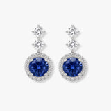 Sapphire 1.10 Carat Round Shape Halo Diamond Drop Earrings E1RBS
