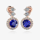 Sapphire 1.10 Carat Round Shape Halo Natural Diamond Drop Earrings E1RBS HEERA GOLD