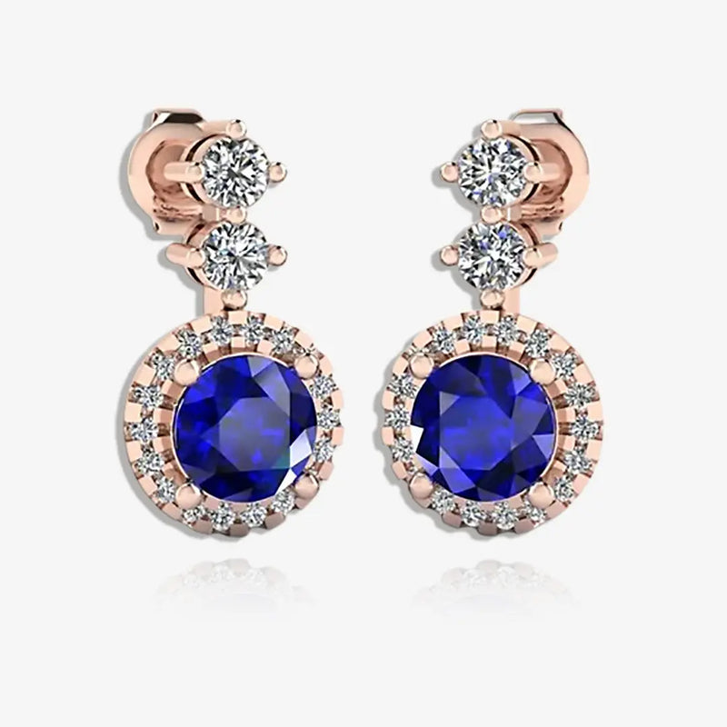 Sapphire 1.10 Carat Round Shape Halo Natural Diamond Drop Earrings E1RBS HEERA GOLD