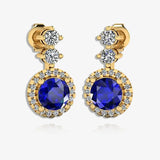 Sapphire 1.10 Carat Round Shape Halo Natural Diamond Drop Earrings E1RBS HEERA GOLD