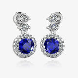 Sapphire 1.10 Carat Round Shape Halo Natural Diamond Drop Earrings E1RBS HEERA GOLD