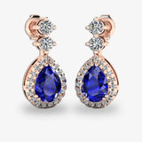 Sapphire 1.30 Carat Pear Shape Halo Lab Grown Diamond Drop Earrings E1PSS HEERA GOLD