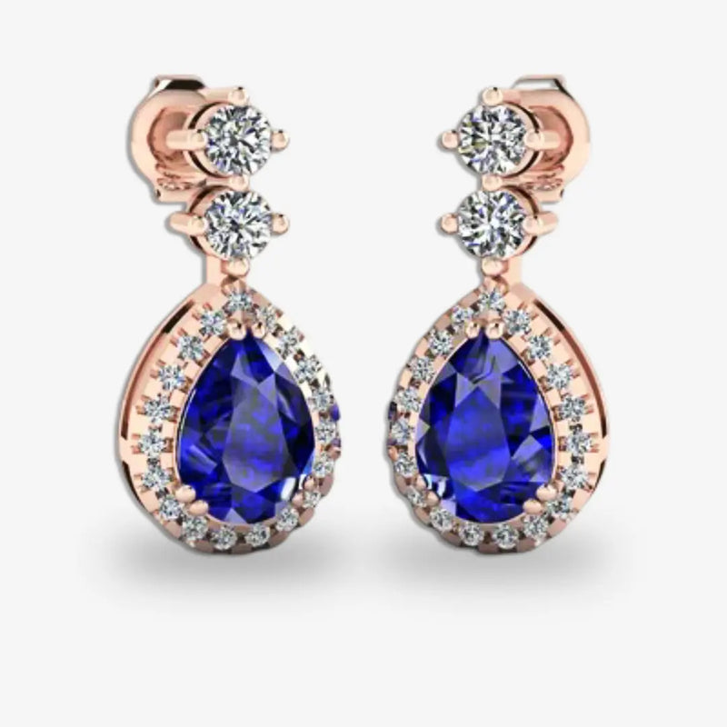 Sapphire 1.30 Carat Pear Shape Halo Lab Grown Diamond Drop Earrings E1PSS HEERA GOLD