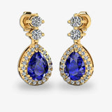 Sapphire 1.30 Carat Pear Shape Halo Lab Grown Diamond Drop Earrings E1PSS HEERA GOLD