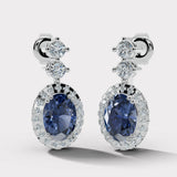 Sapphire 1.40 Carat Oval Shape Halo Diamond Drop Earrings E1OCS