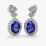 Sapphire 1.40 Carat Oval Shape Halo Lab Grown Diamond Drop Earrings E1OCS HEERA GOLD