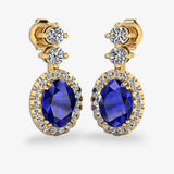 Sapphire 1.40 Carat Oval Shape Halo Lab Grown Diamond Drop Earrings E1OCS HEERA GOLD