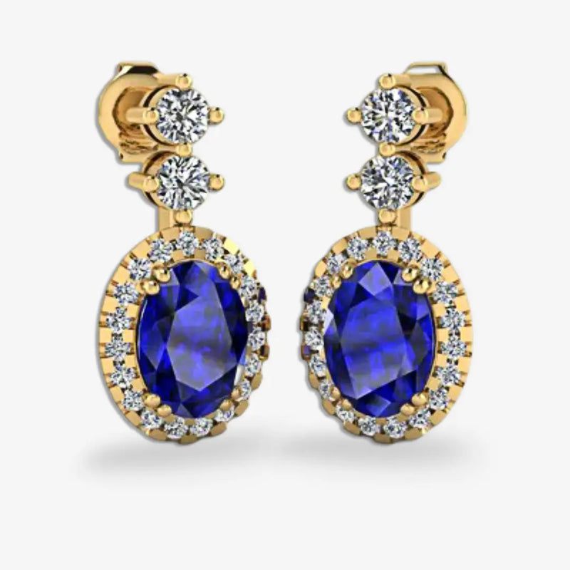 Sapphire 1.40 Carat Oval Shape Halo Lab Grown Diamond Drop Earrings E1OCS HEERA GOLD