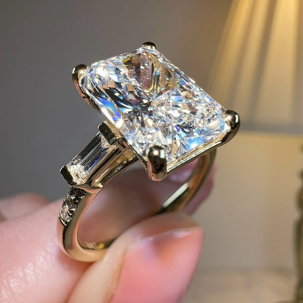 "Seline" Radiant Cut with Baguette Side Stone Trilogy Style Engagement Ring HEERA DIAMONDS
