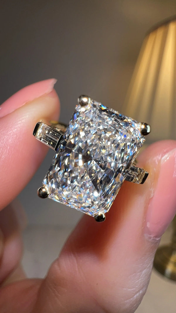 "Seline" Radiant Cut with Baguette Side Stone Trilogy Style Engagement Ring HEERA DIAMONDS