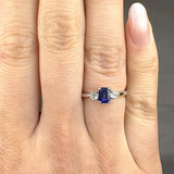 "Selmora" 0.70 Carat Emerald Cut Blue Sapphire Natural Diamond Trilogy Engagement Ring MSR748