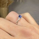 "Selmora" 0.70 Carat Emerald Cut Blue Sapphire Natural Diamond Trilogy Engagement Ring MSR748