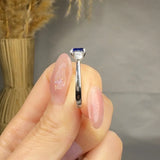 "Selmora" 0.70 Carat Emerald Cut Blue Sapphire Natural Diamond Trilogy Engagement Ring MSR748