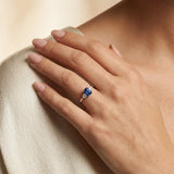 "Selmora" 0.70 Carat Emerald Cut Blue Sapphire Natural Diamond Trilogy Engagement Ring MSR748