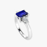 "Selmora" 0.70 Carat Emerald Cut Blue Sapphire Natural Diamond Trilogy Engagement Ring MSR748