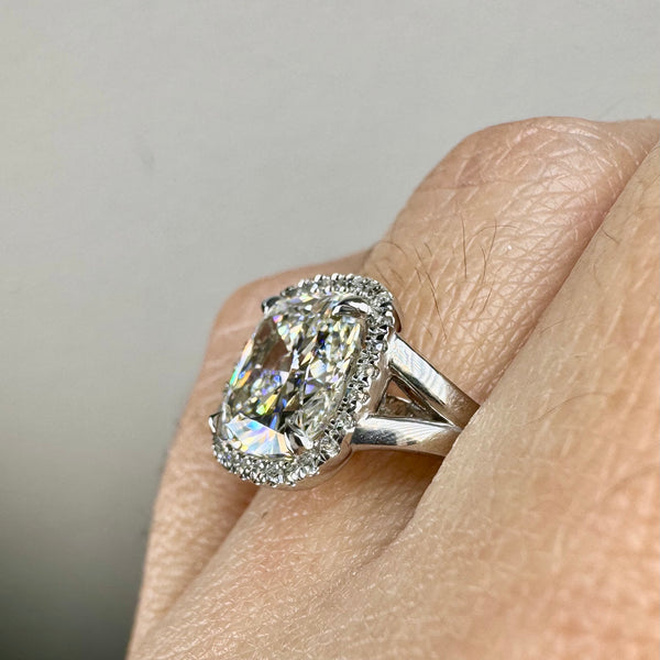 "Serene" Round Cut 5 Carat Cushion Cut Halo Platinum Engagement Ring HACC03 HEERA DIAMONDS