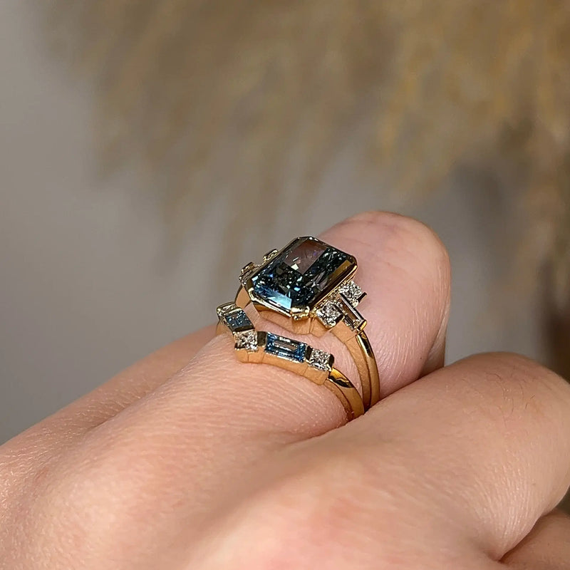 "Skye" Bridal Set Blue Cut Diamond Shoulders Eternity Engagement Ring - HEERA DIAMONDS
