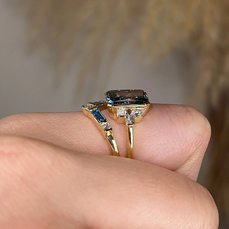 "Skye" Bridal Set Blue Cut Diamond Shoulders Eternity Engagement Ring - HEERA DIAMONDS
