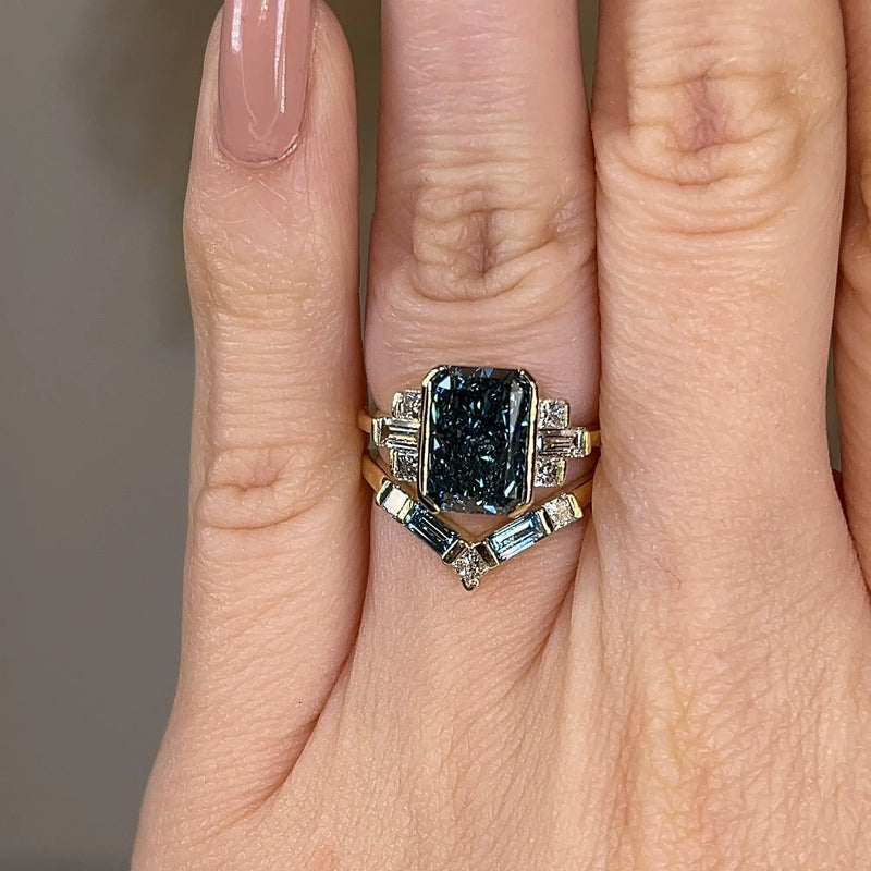 "Skye" Bridal Set Blue Cut Diamond Shoulders Eternity Engagement Ring - HEERA DIAMONDS