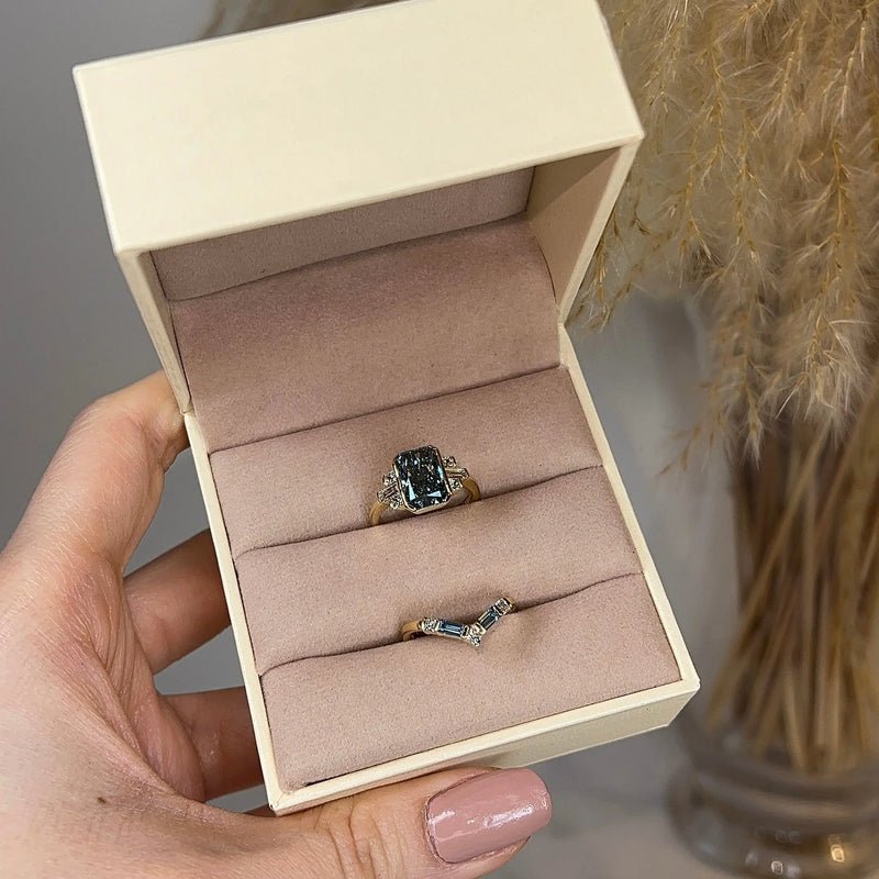 "Skye" Bridal Set Blue Cut Diamond Shoulders Eternity Engagement Ring - HEERA DIAMONDS